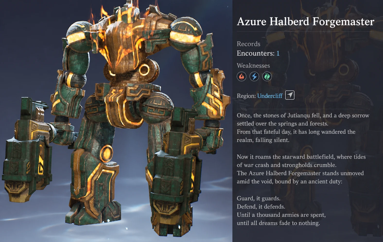 Azure Halberd Forgemaster encounter record in English