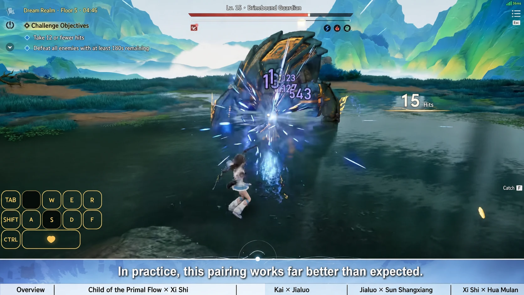 Jialuo fighting a Dream Realm guardian in an English-localized gameplay screenshot