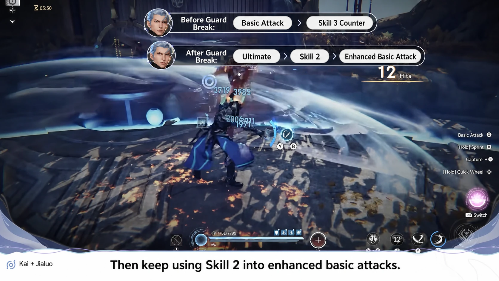 Kai combat example showing the toughness-break sequence